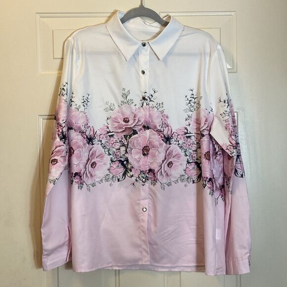 Women’s  Floral Button-Up Shirt Blouse Size XXL - Picture 4 of 12